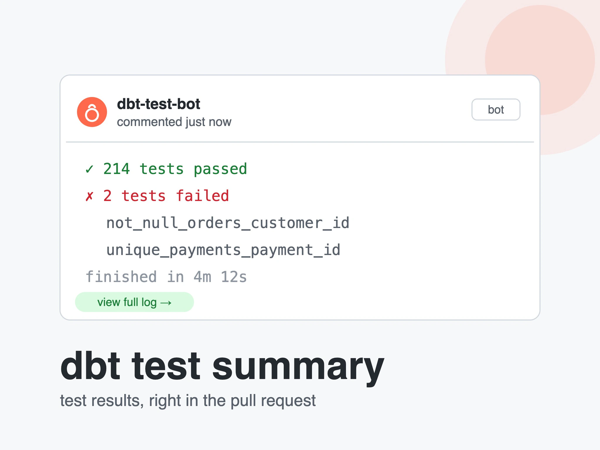 dbt test summary action